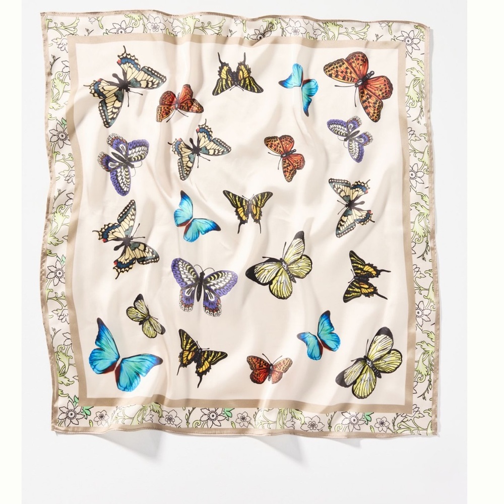 Elegant Butterfly and Polka Dot Silk Scarf - Picture 5 of 5
